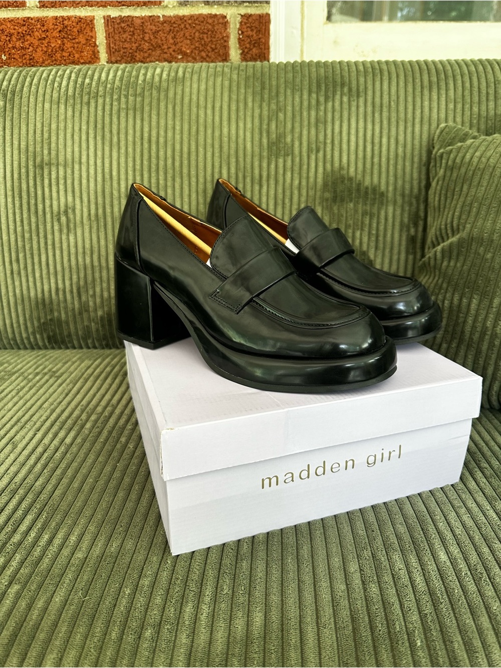 Madden Girl Black Chunky Heel Loafers - Delphine, Black (Women’s 9.5)